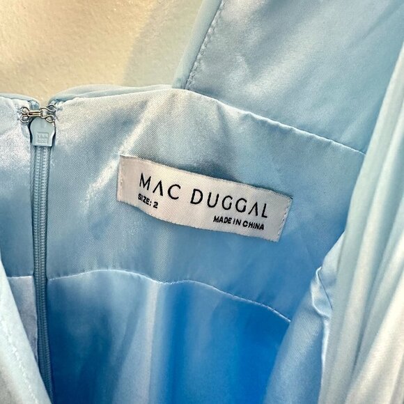 MAC DUGGAL Ruffle Shoulder V-neck Chiffon Gown in Powder Blue Size US 2 - Picture 6 of 13